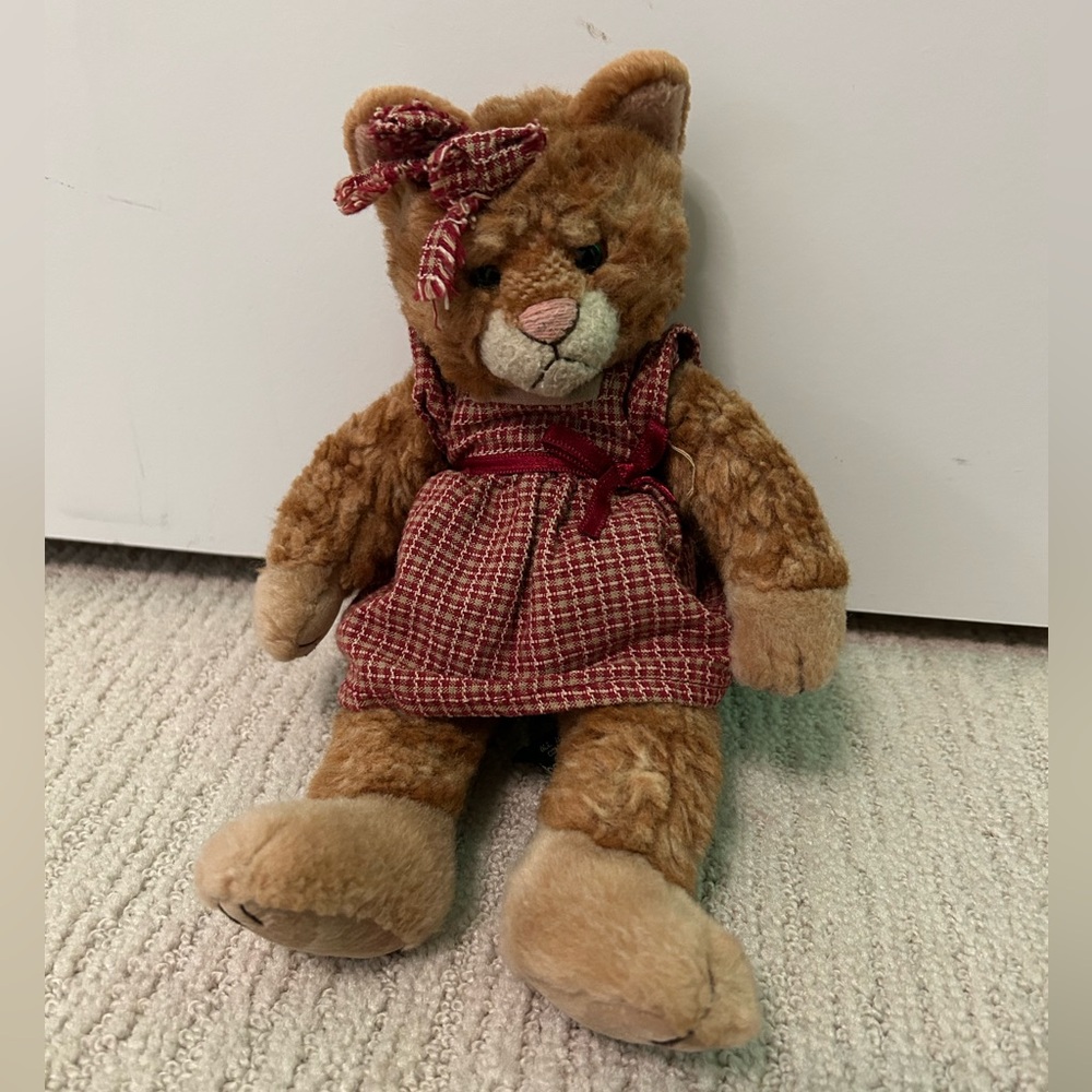 Russ Berrie Kittra Brown Cat with Red Dress